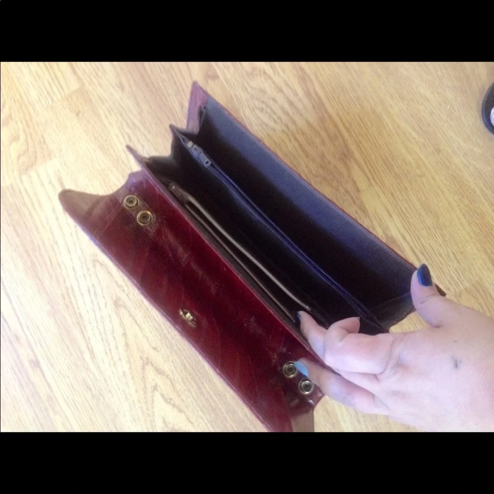 Women's Red Leather Clutch Wristlet